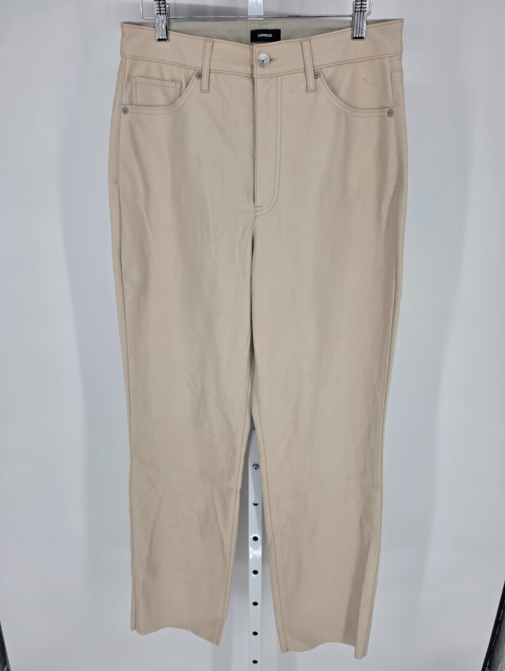 Express Womens Sz 10 Modern Straight Super High Rise Faux Leather Pants Tan